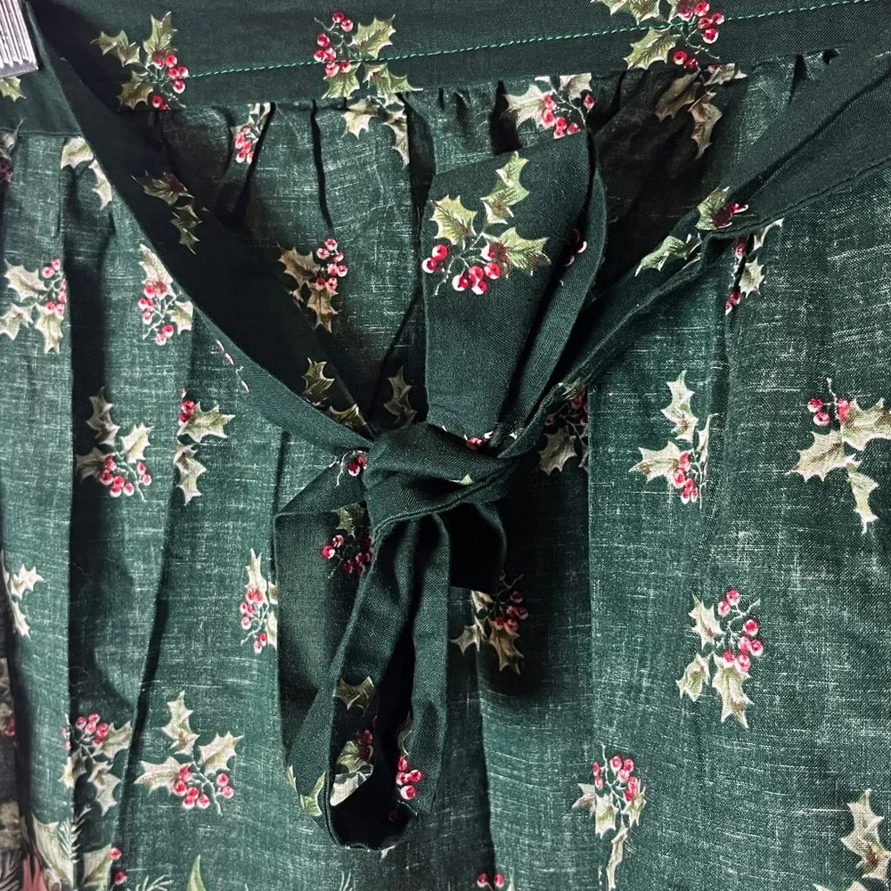 Holiday Holly 100% Cotton Vintage 1990s Floral Design Lace‎ Hem Tie Waist Apron